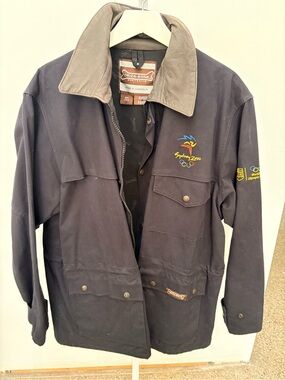 Vintage Driza-Bone Navy Waxed Cotton Field Olympic Jacket with Brown Collar